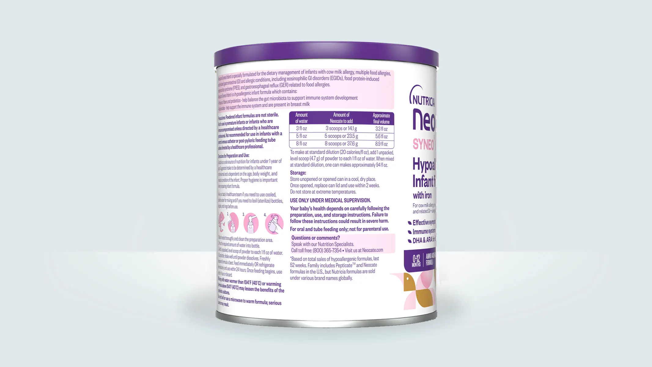 Neocate Syneo Infant Side 2 label view of the can